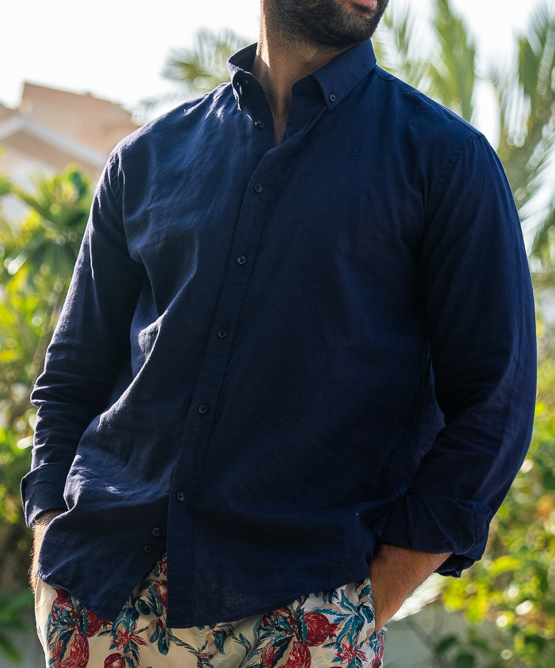 Navy Pomegranate Linen Shirt
