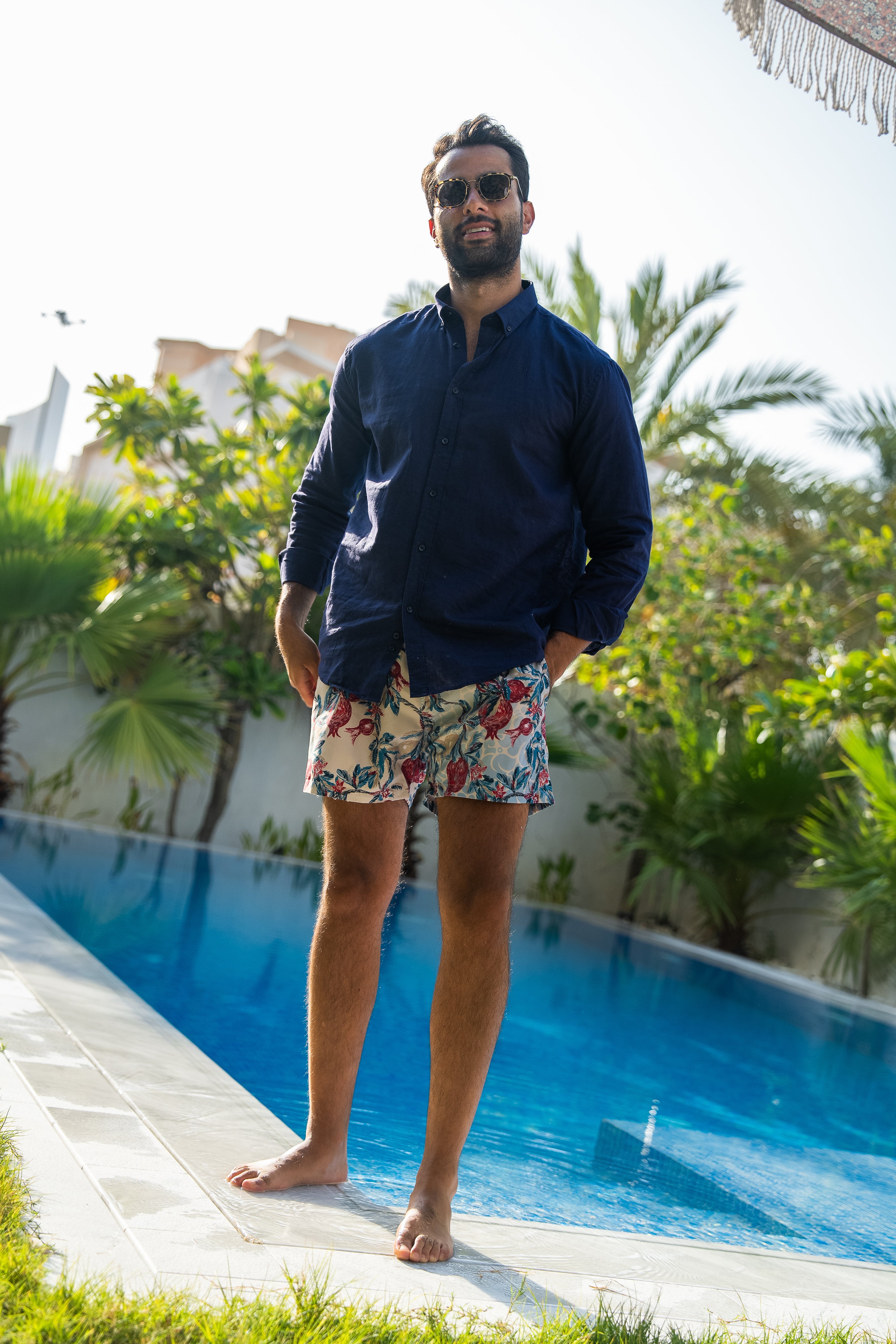 Navy Pomegranate Linen Shirt