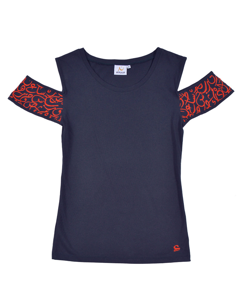 Navy Calligraphy Women T-Shirt