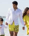 Yellow Calligraphy Swim Shorts